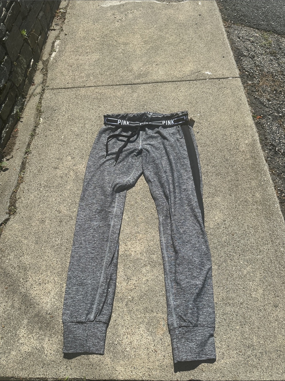 PINK Victoria's Secret' Gray Heather Joggers with Black Side Stripe size Med